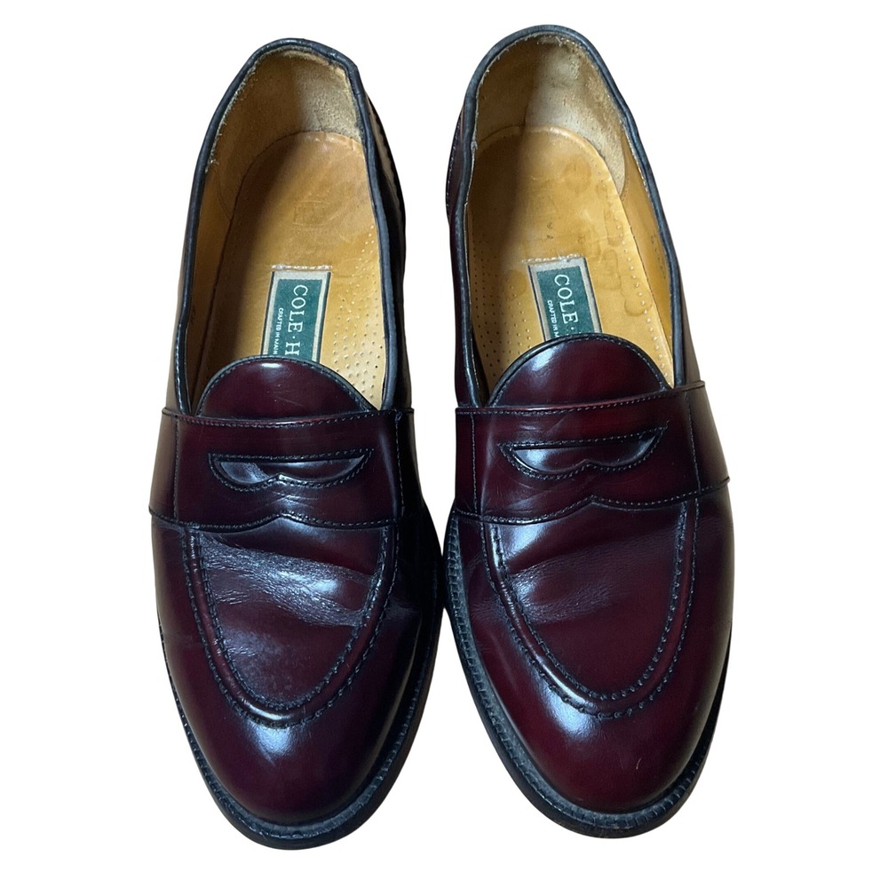 Cole Haan Mens 9 D Burgundy Leather Penny Loafers Made in USA Memory Flex